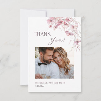 Dusty Pink Boho Flowers Thank You Card