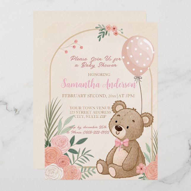 Dusty Pink Boho Teddy Bear Balloon Baby  (Front/Back)