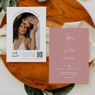 Dusty Pink Boho Wedding Arch Photo QR Code RSVP Invitation