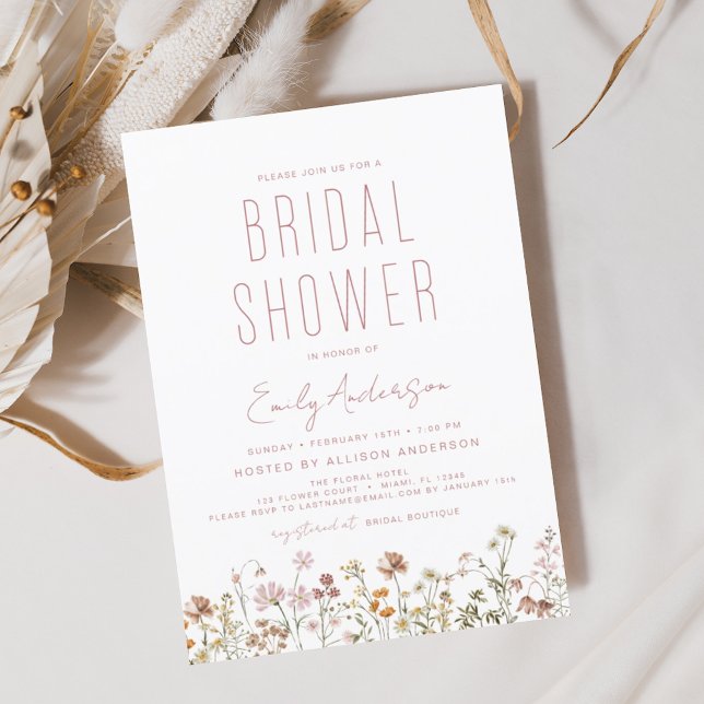 Dusty Pink Boho Wildflower Bridal Shower Invitation (Creator Uploaded)