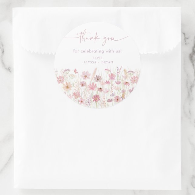 Dusty Pink Boho Wildflowers Baby Shower Classic Round Sticker (Bag)