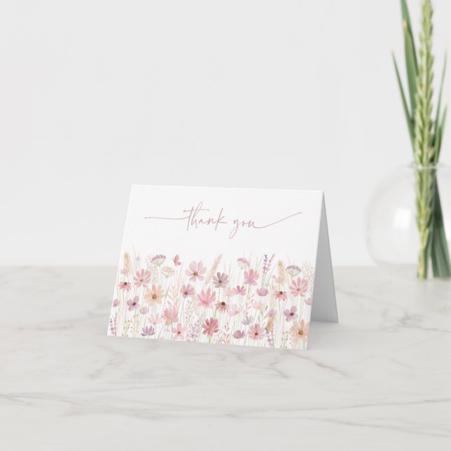 Dusty Pink Boho Wildflowers Baby Shower Thank You (Front)