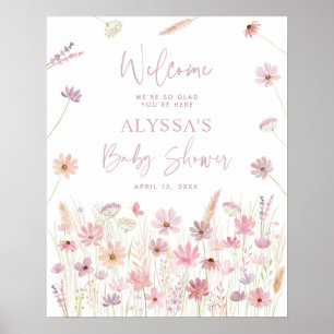 Dusty Pink Boho Wildflowers Baby Shower Welcome Poster