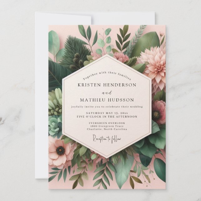 Dusty Pink Botanical Bloom Wedding Invitation (Front)