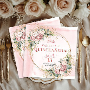 Dusty Pink Botanical Napkins Styled Quinceañera