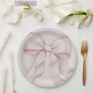 Dusty Pink Bow Bridal Shower Paper Plate