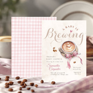 Dusty pink bow coffee baby is brewing baby shower invitation