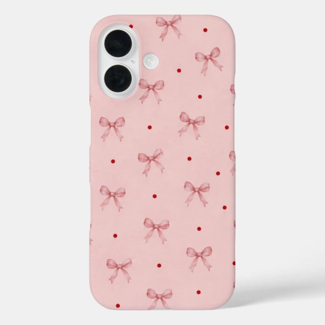 Dusty Pink Bow Pattern Apple iPhone 16 Case (Back)