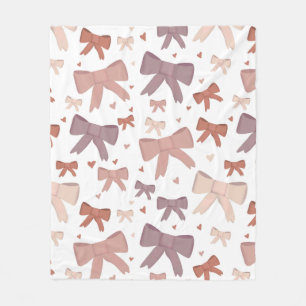 Dusty Pink Bows And Hearts Cute And Girly Pattern Fleece Blanket