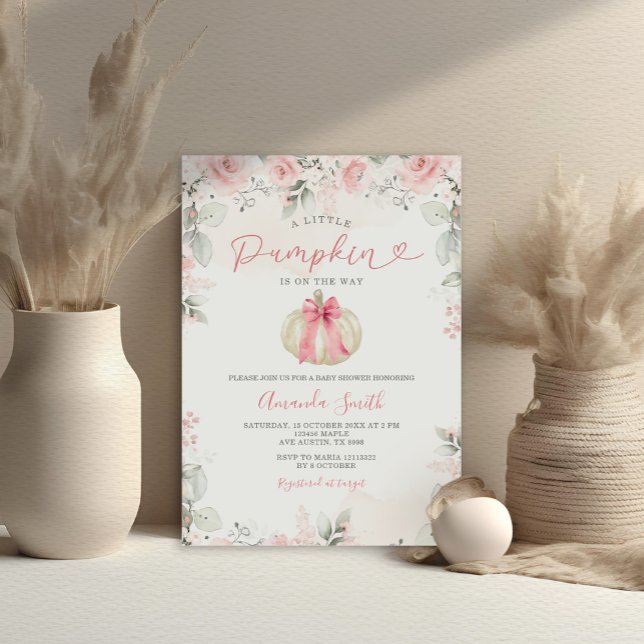 Dusty Pink Bowtie A Little Pumpkin Baby Shower Invitation (Creator Uploaded)