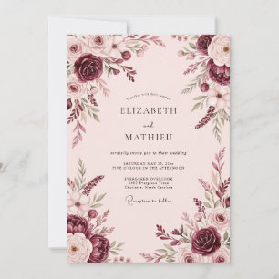 Dusty Pink Breathtaking Floral Wedding Invitation