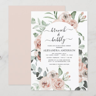 Dusty Pink Brunch & Bubbly Bridal Shower Greenery Invitation