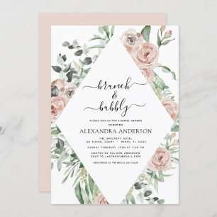 Dusty Pink Brunch & Bubbly Bridal Shower Greenery Invitation