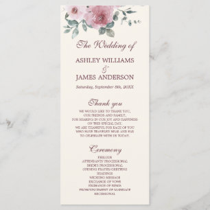 Dusty Pink Burgundy Floral Ivory Wedding Program