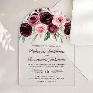 Dusty Pink Burgundy Floral Wedding Acrylic Invitations