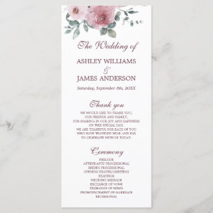 Dusty Pink Burgundy Floral Wedding Program