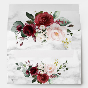 Dusty Pink Burgundy Red Floral Marble Wedding Envelope