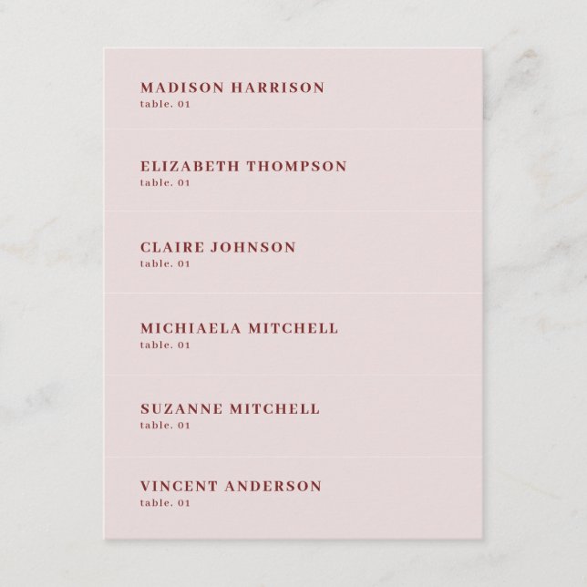 Dusty Pink Burgundy Wedding Place Name Card DIY (Front)