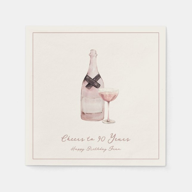 Dusty Pink Champagne Personalized Birthday Napkins (Front)