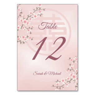 Dusty Pink Cherry Blossom Chinese Wedding Table Number