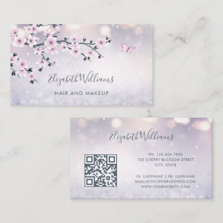 Dusty Pink Cherry Blossom Glam Business Card