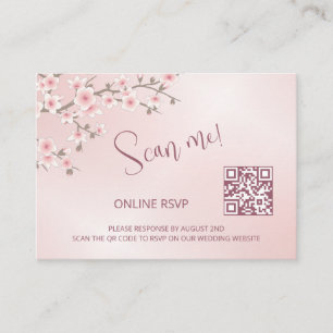 Dusty Pink Cherry Blossom QR Code RSVP Online Enclosure Card