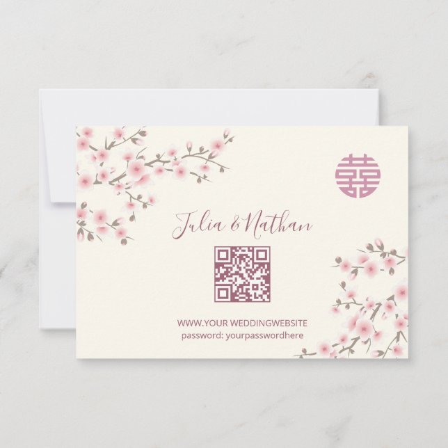 Dusty PInk Cherry Blossom  RSVP Chinese Wedding (Back)