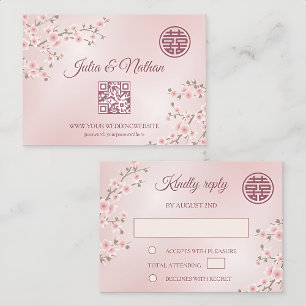 Dusty PInk Cherry Blossom  RSVP Chinese Wedding Card