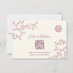 Dusty PInk Cherry Blossom  RSVP Chinese Wedding Card