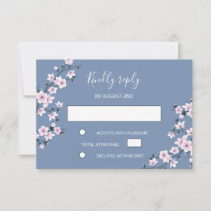 Dusty Pink Cherry Blossom  Wedding RSVP Card