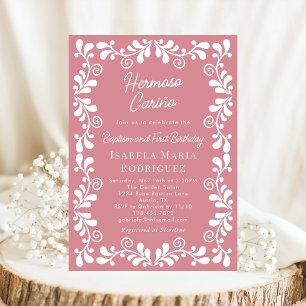 Dusty Pink Cielito Lindo Baptism & First Birthday Invitation