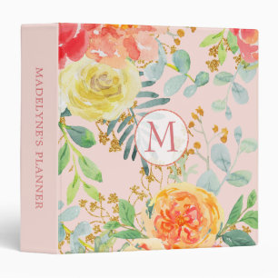 Dusty Pink Coral Eucalyptus Botanical Monogrammed Binder