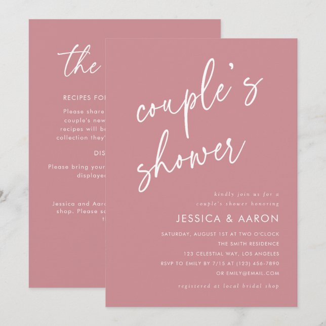 Dusty Pink Couple's Shower All in One QR Code Invitation (Front/Back)