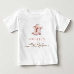 Dusty Pink Cowgirl First Rodeo 1st Birthday  Baby T-Shirt