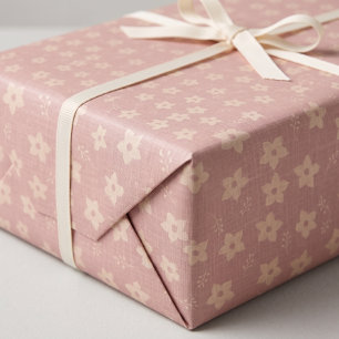 Dusty Pink Cream Daffodil Floral Cottagecore Wrapping Paper