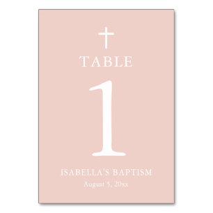 Dusty Pink Cross Girl Baptism Table Number Card