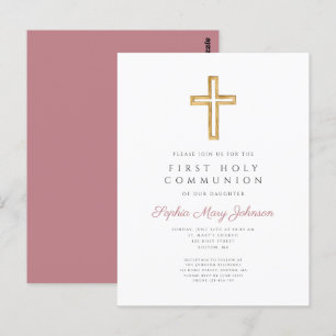 Dusty Pink Cross Religious Boy First Communion Postcard