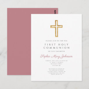 Dusty Pink Cross Religious Boy First Communion Postcard