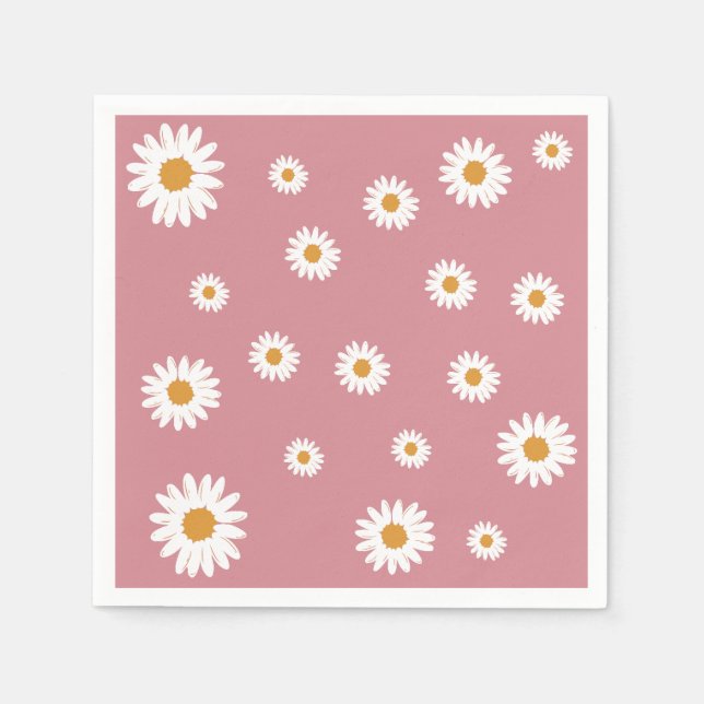 Dusty Pink Daisy Theme Paper Napkin (Front)