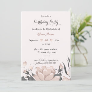 dusty pink dark grey flowers amazing birthday invitation