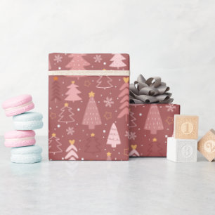 Dusty Pink Doodle Christmas Tree Holiday Pattern Wrapping Paper