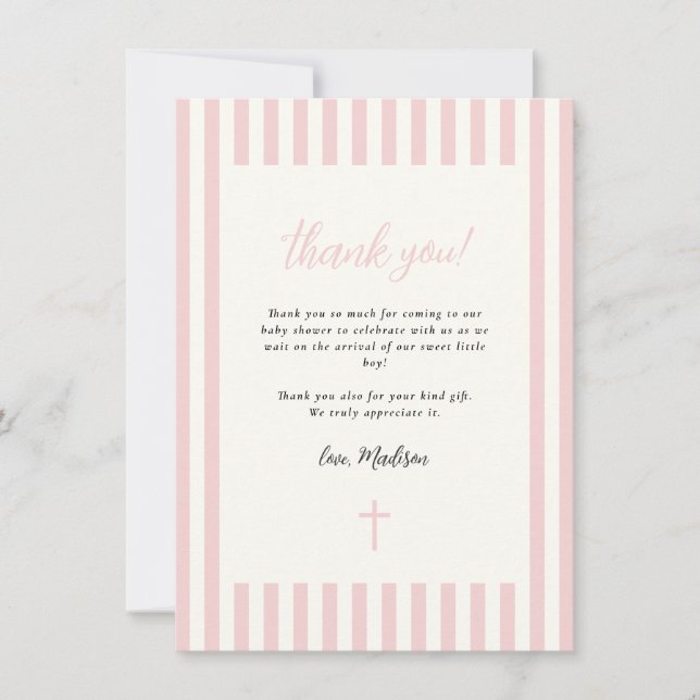 Dusty Pink Elegant Bow Boy Baby Shower Thank You Card (Front)
