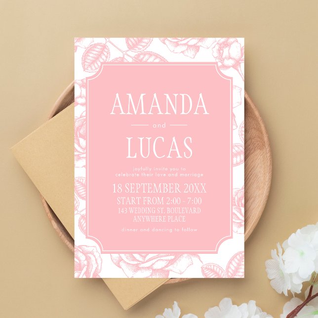Dusty Pink Elegant Chinoiserie Wedding Invitation (Dusty Pink Vintage Elegant Wedding Invitation)