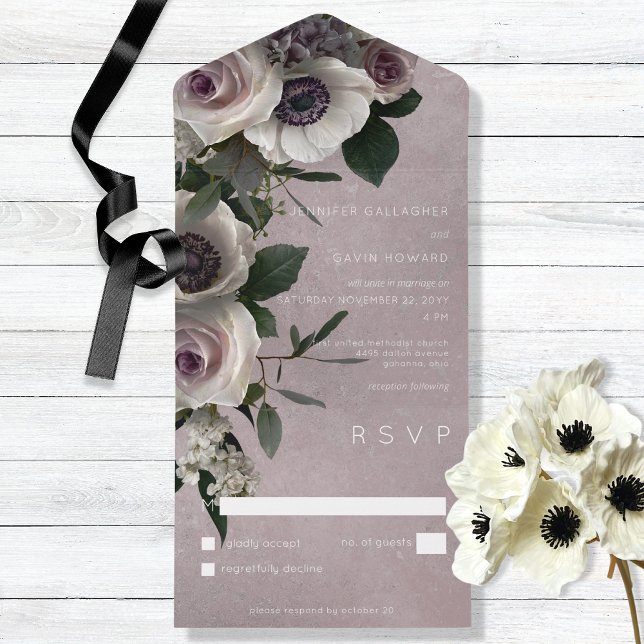 Dusty Pink Elegant Floral Modern No Dinner All In One Invitation (Creator Uploaded)