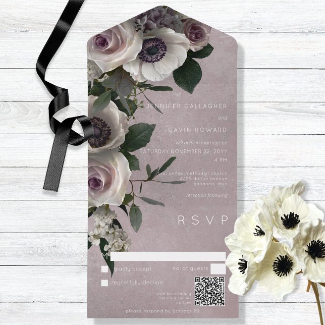 Dusty Pink Elegant Floral Modern QR Code All In One Invitation (Creator Uploaded)