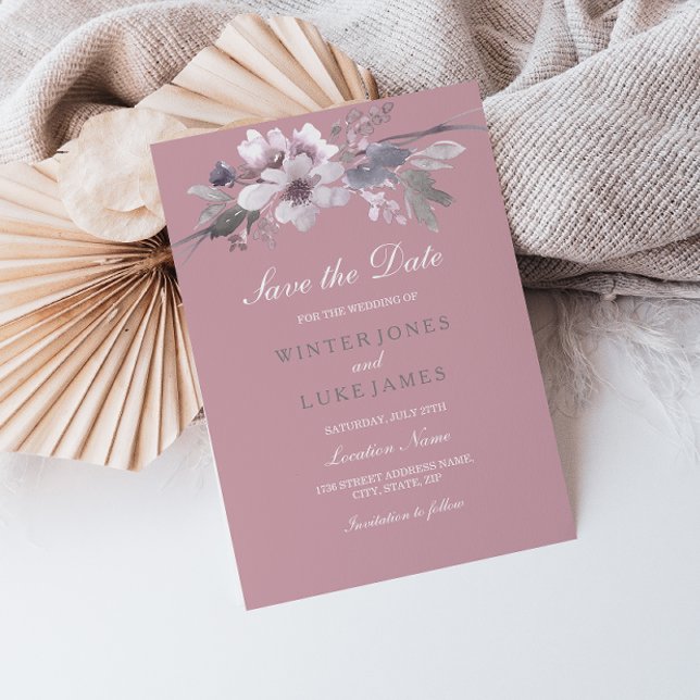 Dusty Pink Elegant Floral Save The Date Card (Creator Uploaded)