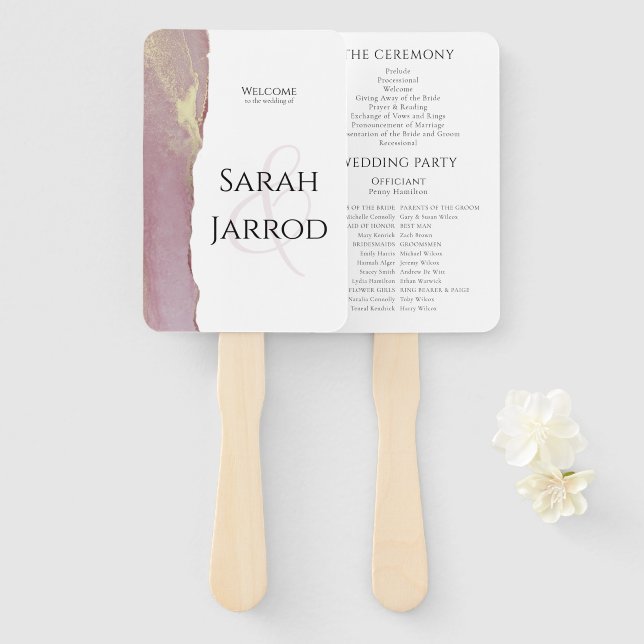 Dusty Pink Elegant Wedding Program Hand Fan (Front and Back)