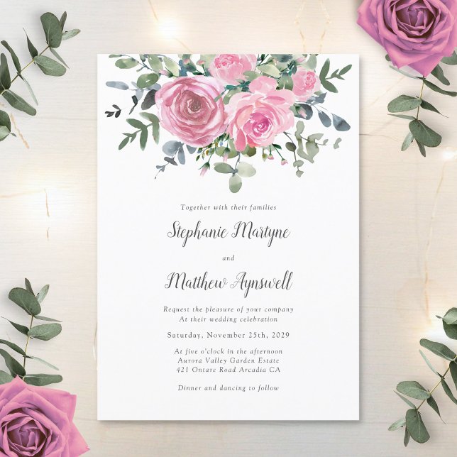 Dusty Pink Eucalyptus Botanical Wedding Invitation (Creator Uploaded)