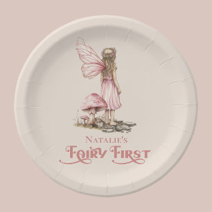 Dusty Pink Fairy First Birthday Party Personalized Paper Plate