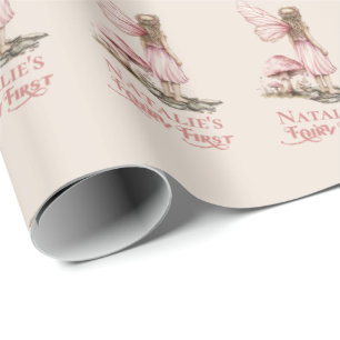 Dusty Pink Fairy First Birthday Party Personalized Wrapping Paper